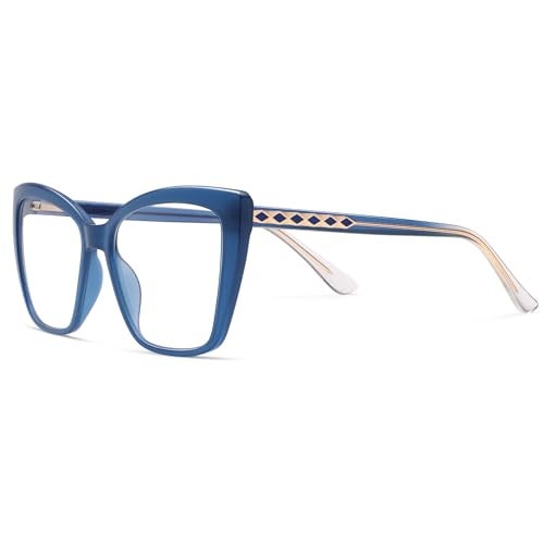 AMOMOMA Trendy TR90 Oversized Blue Light Reading Glasses Women,Stylish Square Cat Eye Glasses AM6031 Milky Blue 1.5 x - Image 3