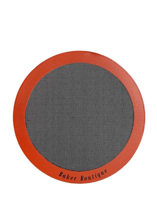 Baker Boutique Perfect Pizza Mat Nonstick Silicone Baking Cake Liner 12" Round Heat Resistant Toaster Pad Reusable Perforated Steaming Mesh For Bread/Cookie/Pastry (Orange) - Image 1