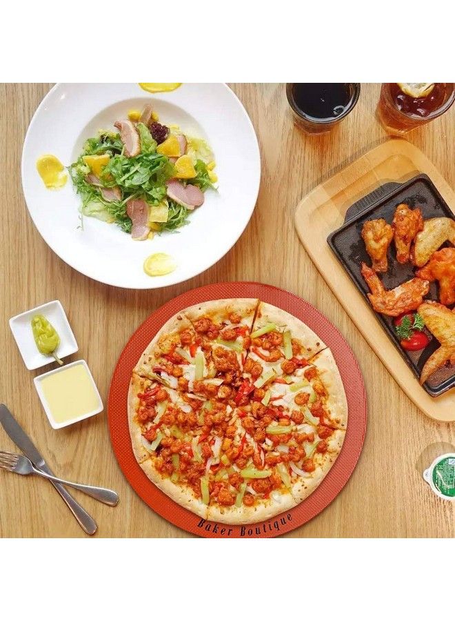 Baker Boutique Perfect Pizza Mat Nonstick Silicone Baking Cake Liner 12" Round Heat Resistant Toaster Pad Reusable Perforated Steaming Mesh For Bread/Cookie/Pastry (Orange) - Image 3