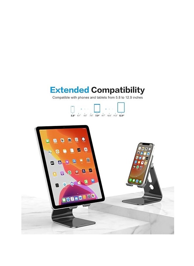 Generic - Adjustable Tablet Stand for Desk, Upgraded Longer Arm for Great Stability, OMOTON T2 Tablet Phone Stand Holder with Hollow Design for Bigger Sized Phones and Tablets Such as iPad Pro/Air/Mini, Black - Image 1