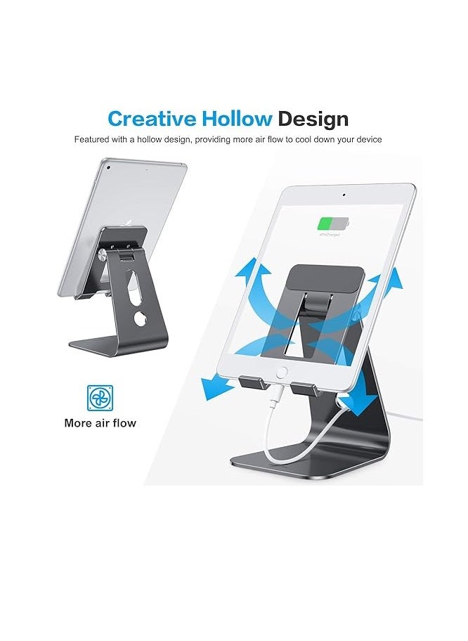 Generic - Adjustable Tablet Stand for Desk, Upgraded Longer Arm for Great Stability, OMOTON T2 Tablet Phone Stand Holder with Hollow Design for Bigger Sized Phones and Tablets Such as iPad Pro/Air/Mini, Black - Image 1