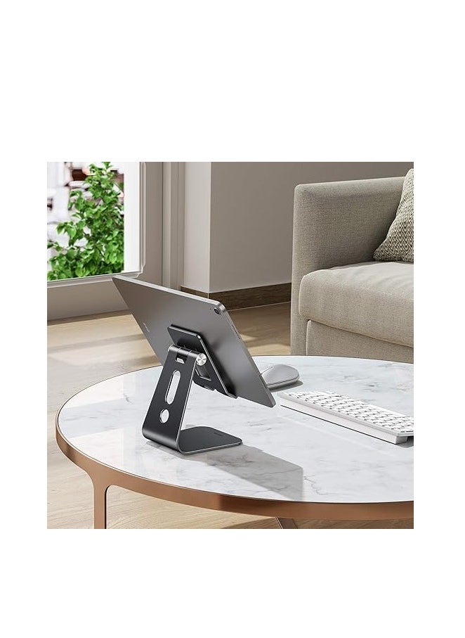 Generic - Adjustable Tablet Stand for Desk, Upgraded Longer Arm for Great Stability, OMOTON T2 Tablet Phone Stand Holder with Hollow Design for Bigger Sized Phones and Tablets Such as iPad Pro/Air/Mini, Black - Image 1