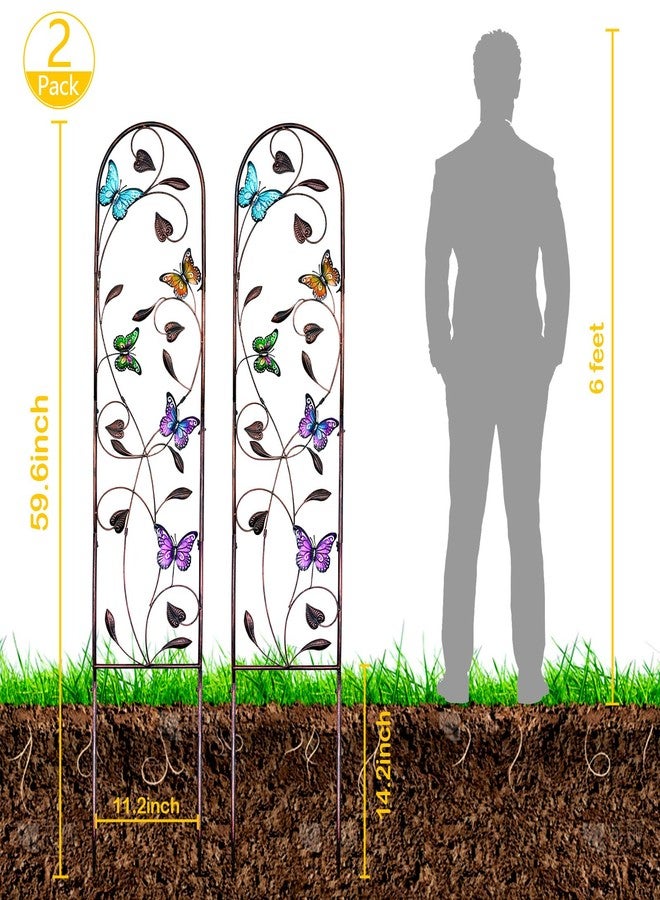 aboxoo Set of 2 Packs Butterfly Metal Garden Trellis for Climbing Plants,Outdoor Decorative Flowers Arch Fence Trellis for Outdoor Patio,Garden,Lawn,Yard,Backyard,Wall Brackets,60'' H x 11'' W - Image 2