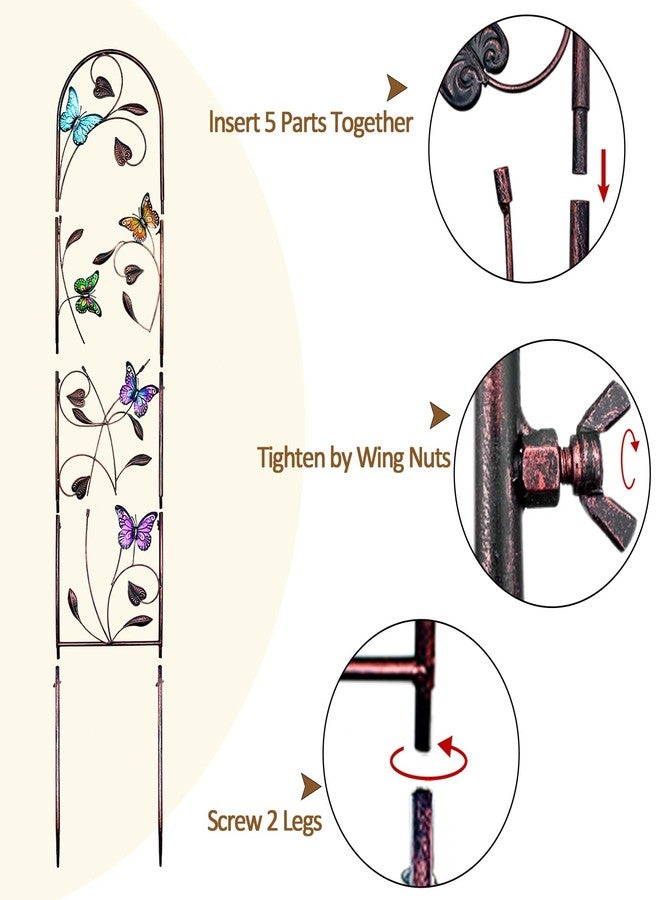 aboxoo Set of 2 Packs Butterfly Metal Garden Trellis for Climbing Plants,Outdoor Decorative Flowers Arch Fence Trellis for Outdoor Patio,Garden,Lawn,Yard,Backyard,Wall Brackets,60'' H x 11'' W - Image 4