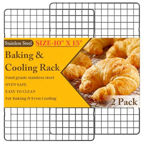 Qukaka 2PCS Cooling Racks for Cooking and Baking - 10" x 15"Heavy Duty Stainless Steel Wire Rack for Baking, Grilling, Roasting - Oven & Dishwasher Safe - Fits Jelly Roll Sheet Pan（Black） - Image 1