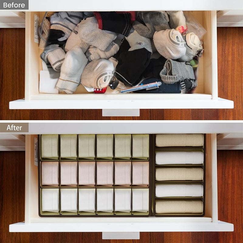 Bofoho 4 Pieces Pack Closet Dresser Drawer Divider Underbed Organizer Large Capacity Combination Bins for Socks PantiesTies BeltsBra Washable Foldable NonWoven Fabric Storage Boxes for Small Item - Image 5