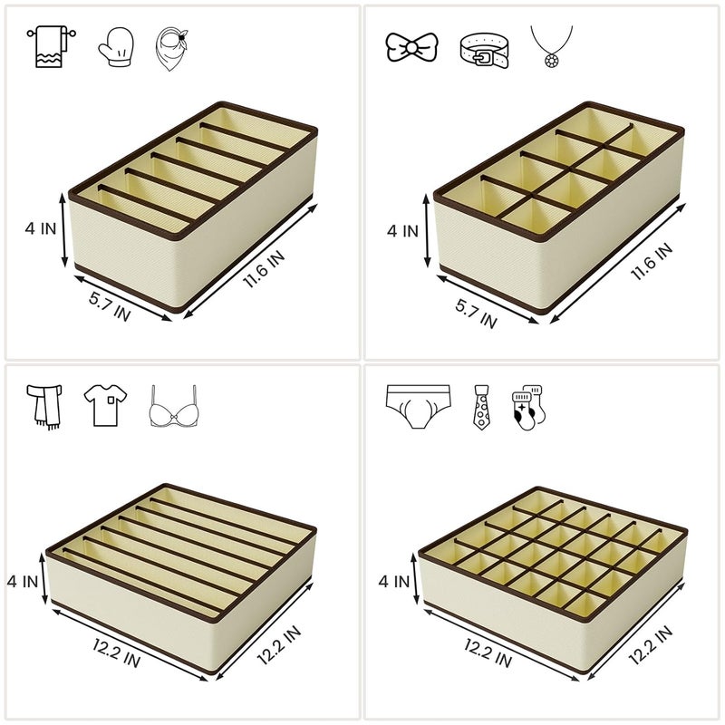 Bofoho 4 Pieces Pack Closet Dresser Drawer Divider Underbed Organizer Large Capacity Combination Bins for Socks PantiesTies BeltsBra Washable Foldable NonWoven Fabric Storage Boxes for Small Item - Image 3