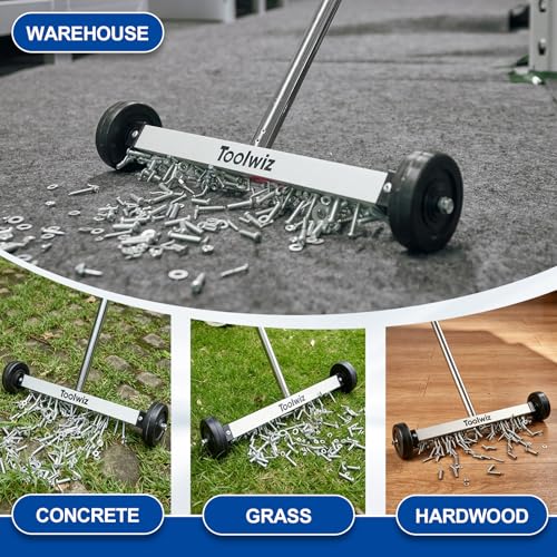 Toolwiz Magnetic Pick Up Sweeper 17inch Heavy Duty Magnet Pickup Lawn Sweeper Roofing Tools 88 Lbs Yard Tools with Smooth Wheels to Clean Nails for Construction - Image 3