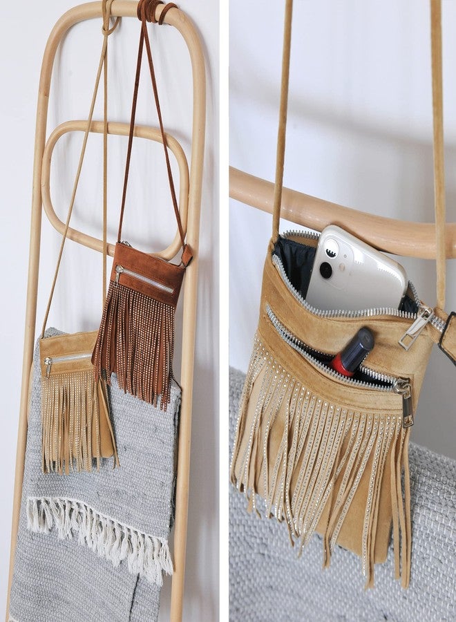 HOXIS Tassel Velvet Crossbody Bag Bling Glitter Purse Sparkle Women Evening Bag (Tan) - Image 3