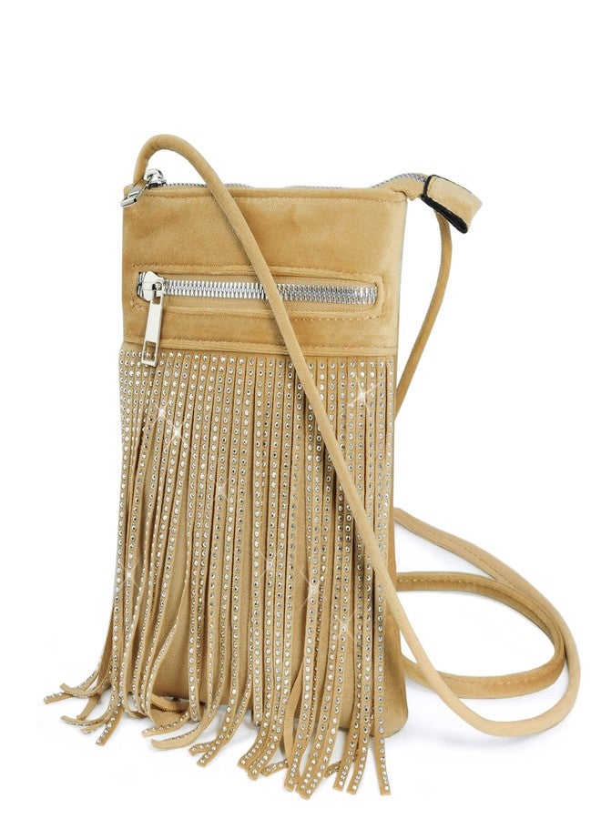 HOXIS Tassel Velvet Crossbody Bag Bling Glitter Purse Sparkle Women Evening Bag (Tan) - Image 1