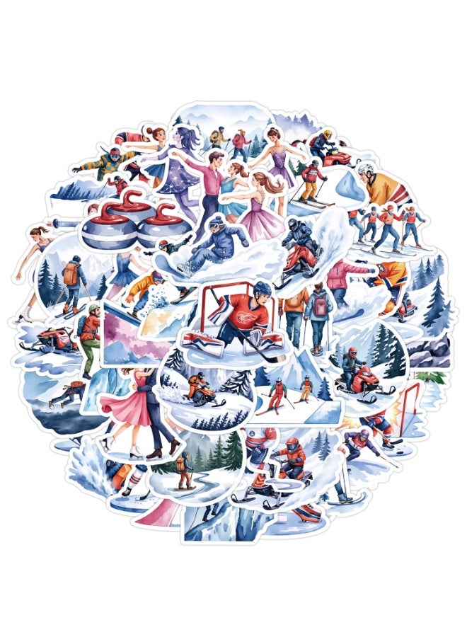 قوس قزح أورينبو 50 قطعة من ملصقات الرياضات الشتوية المصنوعة من الفينيل المقاومة للماء للسيارة وزجاجة الماء والكمبيوتر المحمول والأمتعة والخوذة والهاتف هدايا لمحبي الرياضة - Image 1