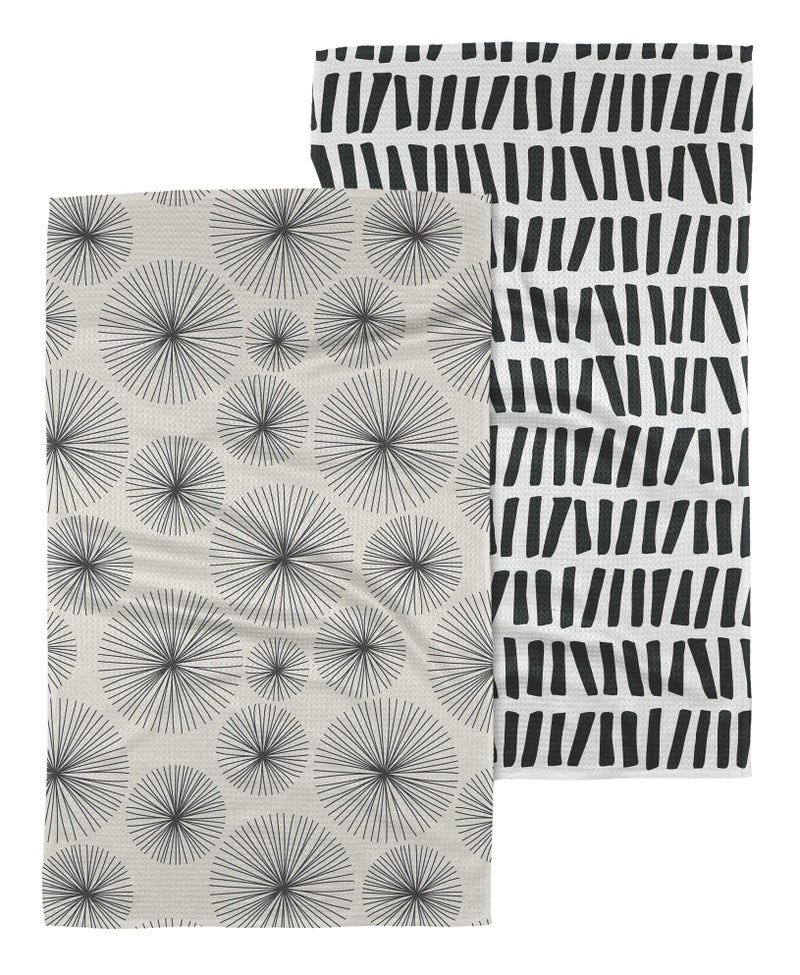 GEOMETRY Kitchen Tea Towels  Quick Dry Microfiber Dish Towels for Kitchen  Linework 18 x 30 2 Pack