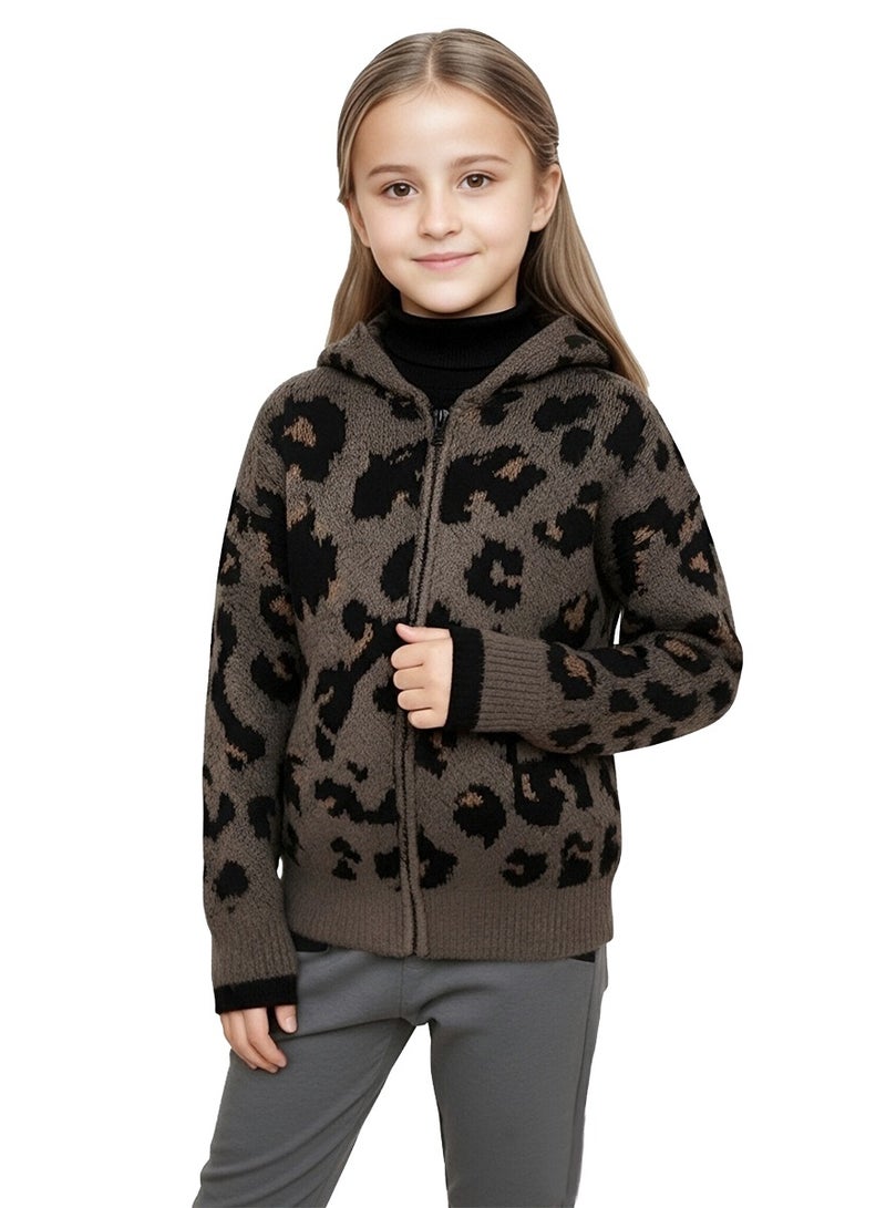 ويني بي سترة فاشية للبنات بزخارف الأسد، سترة فضفاضة بسحاب من الفرو الدافئ مع خليط الصوف، سترة شتوية بتصميم حيواني - Image 2