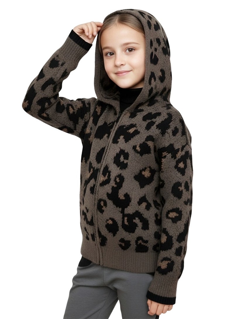 ويني بي سترة فاشية للبنات بزخارف الأسد، سترة فضفاضة بسحاب من الفرو الدافئ مع خليط الصوف، سترة شتوية بتصميم حيواني - Image 3