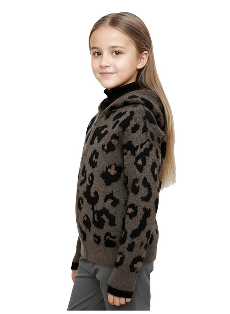 ويني بي سترة فاشية للبنات بزخارف الأسد، سترة فضفاضة بسحاب من الفرو الدافئ مع خليط الصوف، سترة شتوية بتصميم حيواني - Image 4