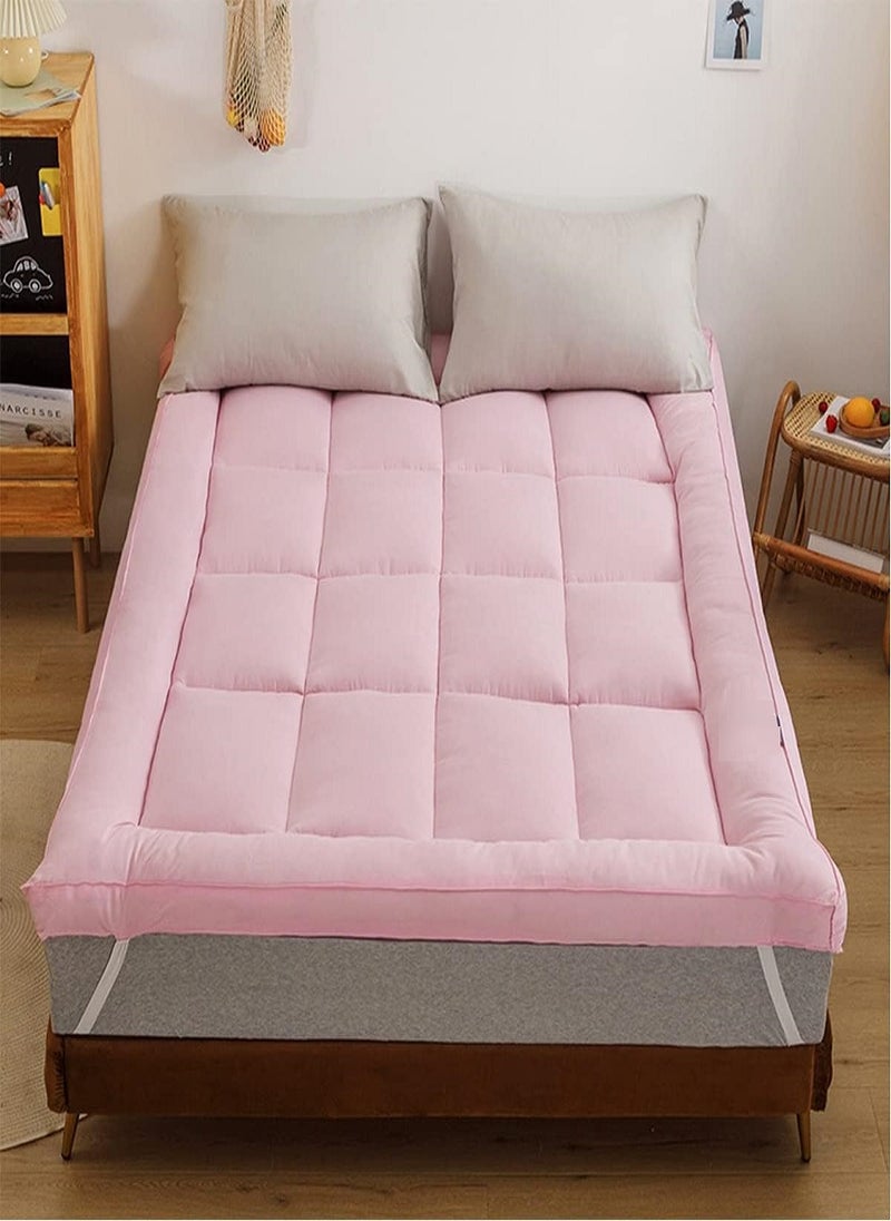 Blueberry Mattress Topper Cotton White Micofiber Quilted Box Stiched Design with 4 Corner Elastic 6cm Thick 140x200cm  - Image 1
