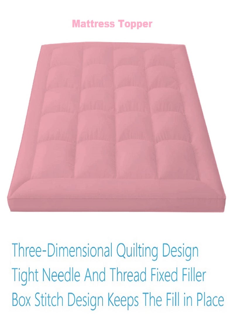 Blueberry Mattress Topper Cotton White Micofiber Quilted Box Stiched Design with 4 Corner Elastic 6cm Thick 140x200cm  - Image 5