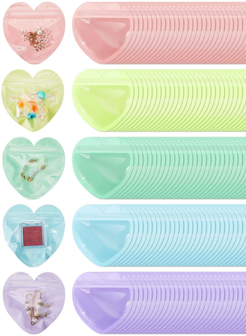 5 Colors (50 Pcs) Heart-Shaped Clear Resealable Jewelry Bags - Small Plastic Ziplock Baggies for Earrings, Trinkets, Party Favors, Small Business Packaging  - Image 1