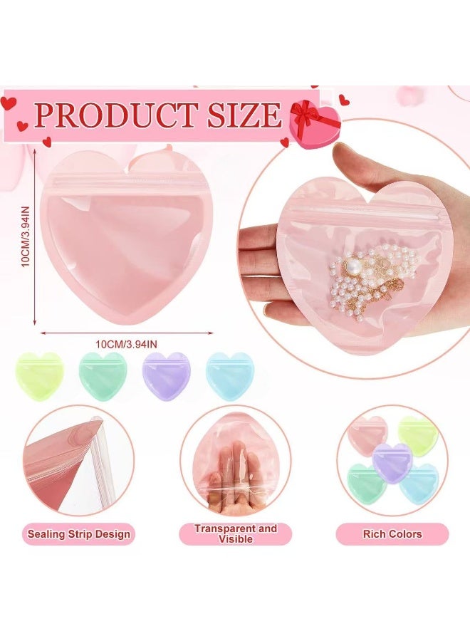 5 Colors (50 Pcs) Heart-Shaped Clear Resealable Jewelry Bags - Small Plastic Ziplock Baggies for Earrings, Trinkets, Party Favors, Small Business Packaging  - Image 2