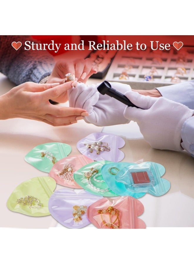 5 Colors (50 Pcs) Heart-Shaped Clear Resealable Jewelry Bags - Small Plastic Ziplock Baggies for Earrings, Trinkets, Party Favors, Small Business Packaging  - Image 4