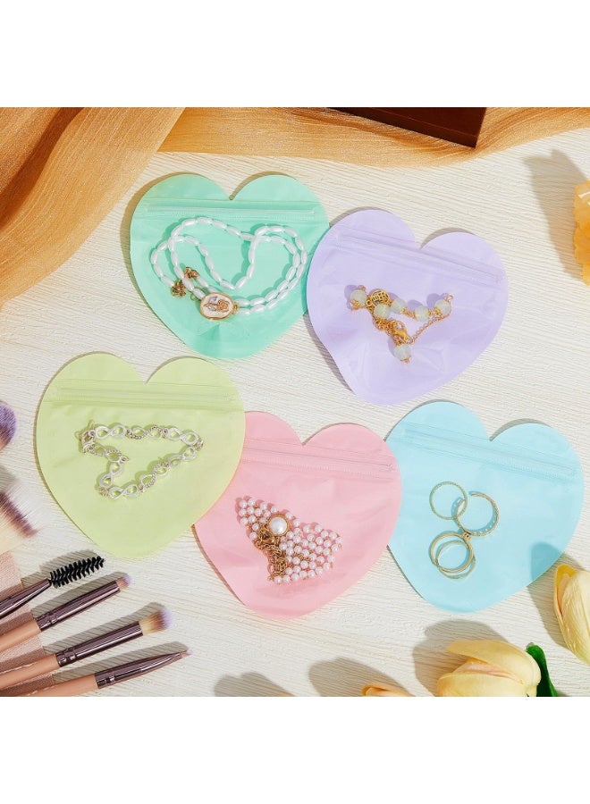 5 Colors (50 Pcs) Heart-Shaped Clear Resealable Jewelry Bags - Small Plastic Ziplock Baggies for Earrings, Trinkets, Party Favors, Small Business Packaging  - Image 5
