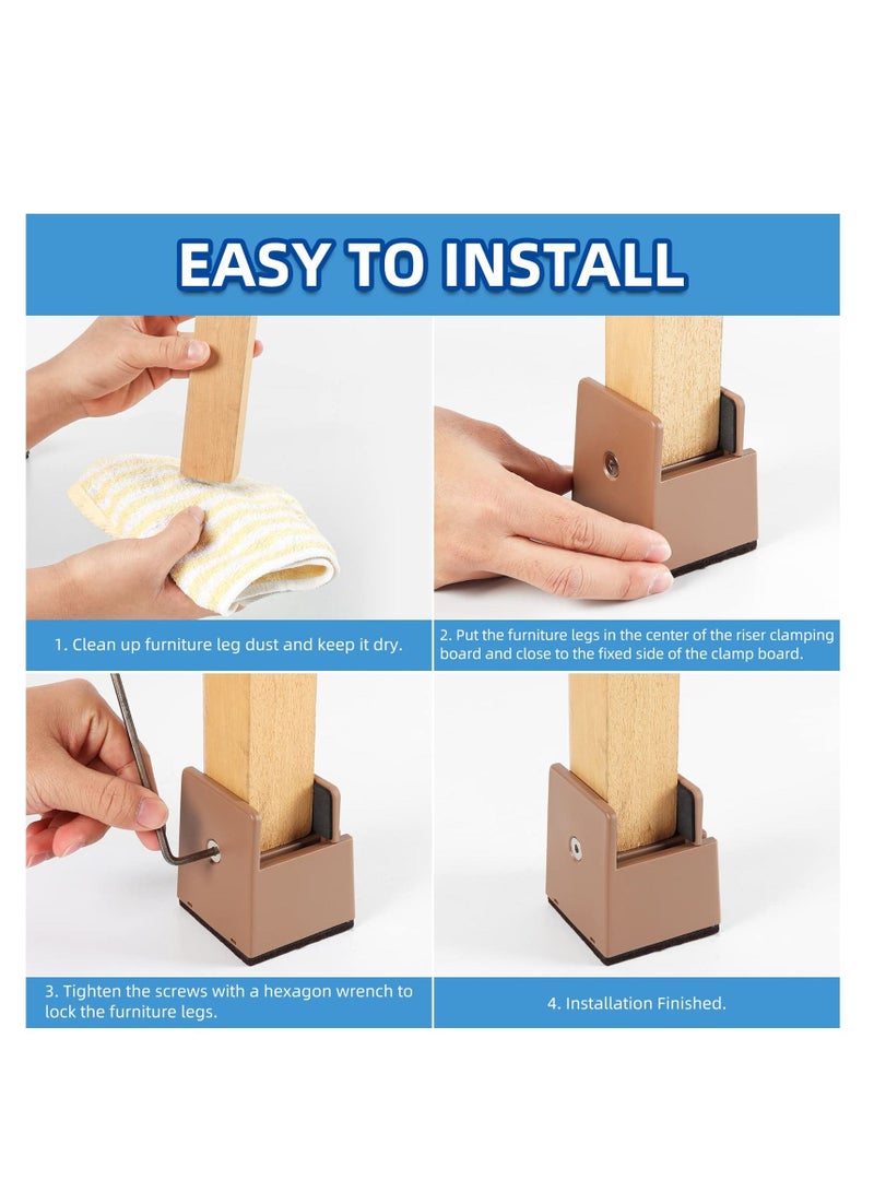 Y&D 2 inch Bed Risers with Adjustable Screw Clamp, 4 Pack Lifts for Recliners Table Sofa Chairs Fit 0 to 2" Furniture Leg Thickness Support 5000 LBS Per Heavy Duty Brown - Image 5