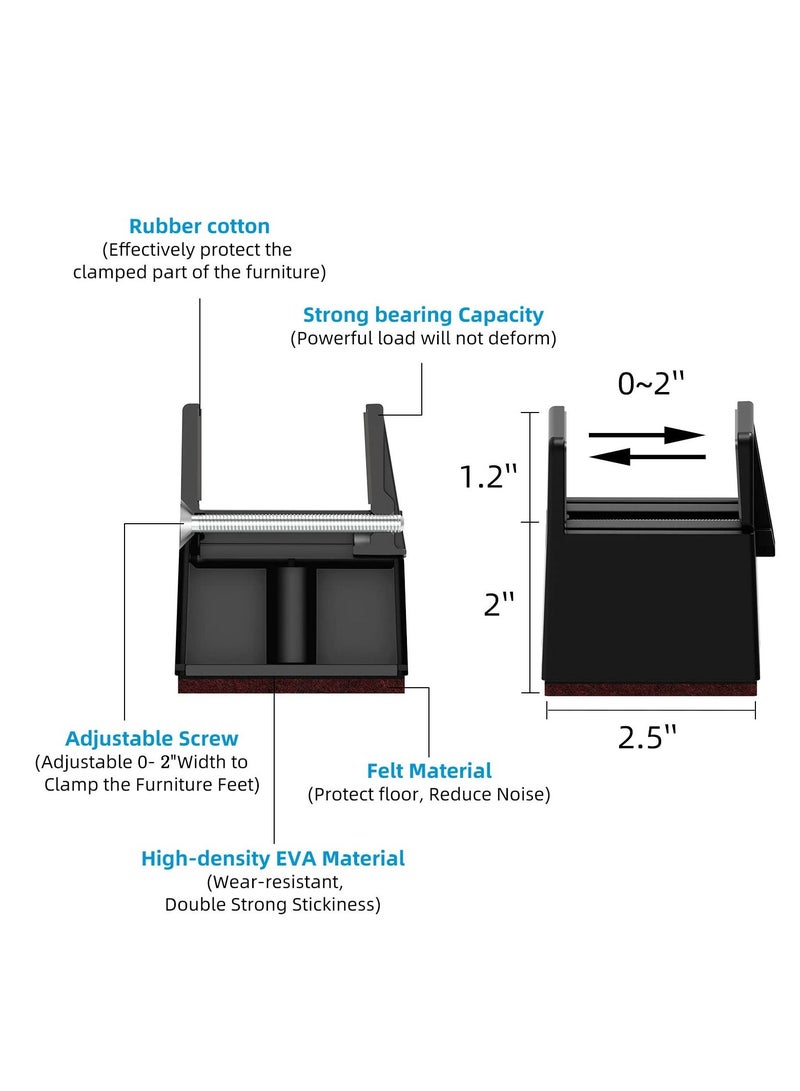 Y&D 2 inch Bed Risers with Adjustable Screw Clamp, 4 Pack Lifts for Recliners Table Sofa Chairs Fit 0 to 2" Furniture Leg Thickness Support 5000 LBS Per Heavy Duty Brown - Image 3