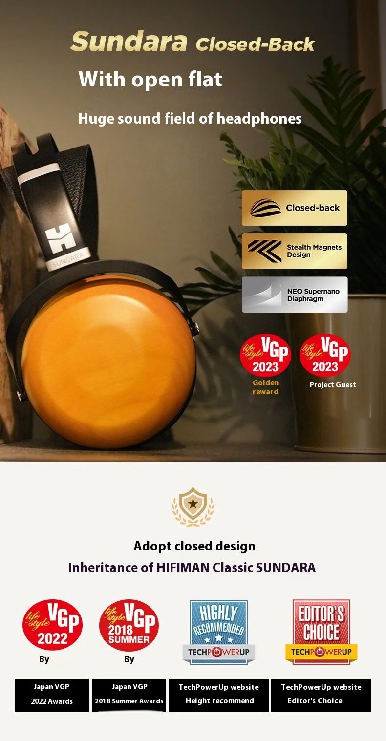 Hifiman Sundara-C Closed-Back Planar Magnetic Monitor Hi-Fi Headphones, Invisible Magnet Design, NEO Ultra Nano Diaphragm, Orange - Image 5