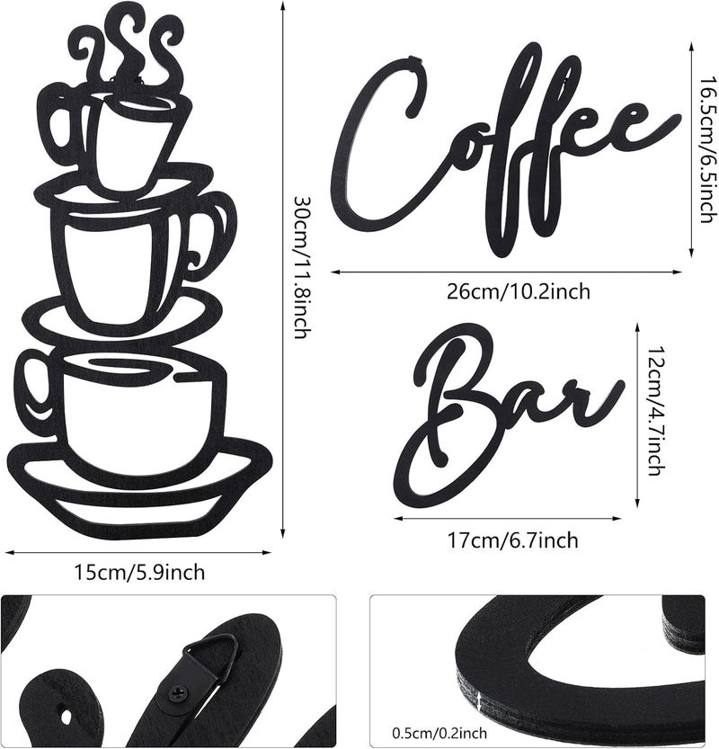 Al Raied ARS® 3 Pieces Coffee Bar Sign - Rustic Acrylic Coffee Cup Wall Art for Home and Restaurants - Image 3