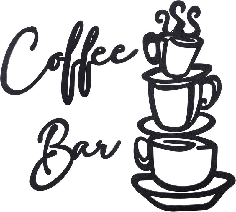 Al Raied ARS® 3 Pieces Coffee Bar Sign - Rustic Acrylic Coffee Cup Wall Art for Home and Restaurants - Image 1