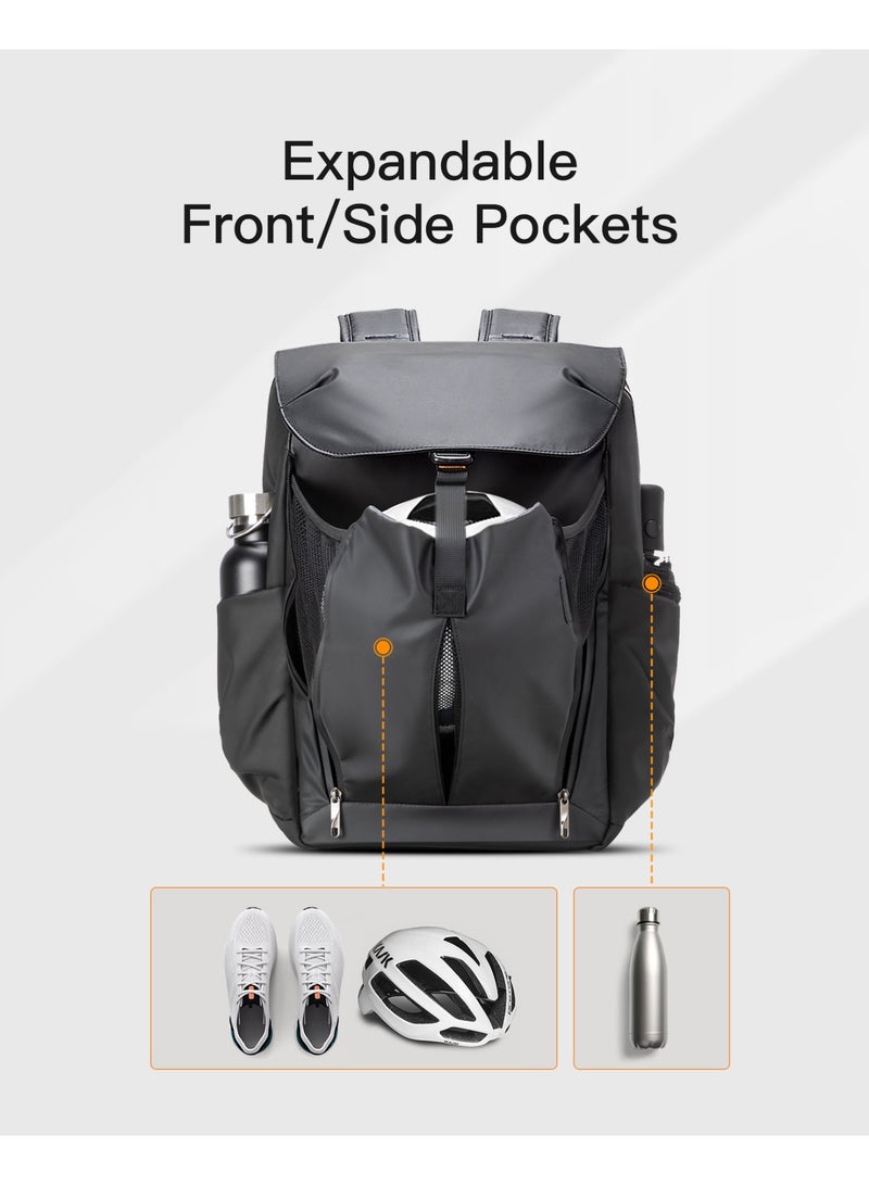 Inateck 22.8L Expandable Laptop Backpack Water Resistant Travel Backpack with Side Pockets Black - Image 5