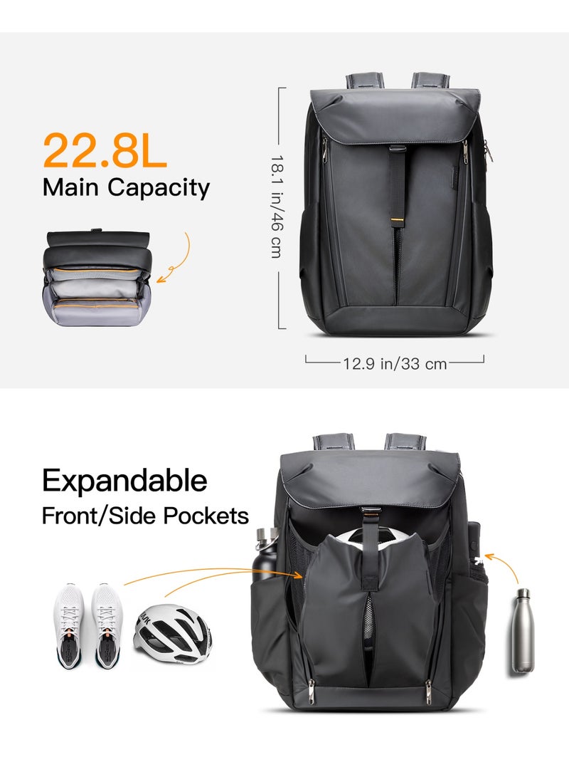 Inateck 22.8L Expandable Laptop Backpack Water Resistant Travel Backpack with Side Pockets Black - Image 2