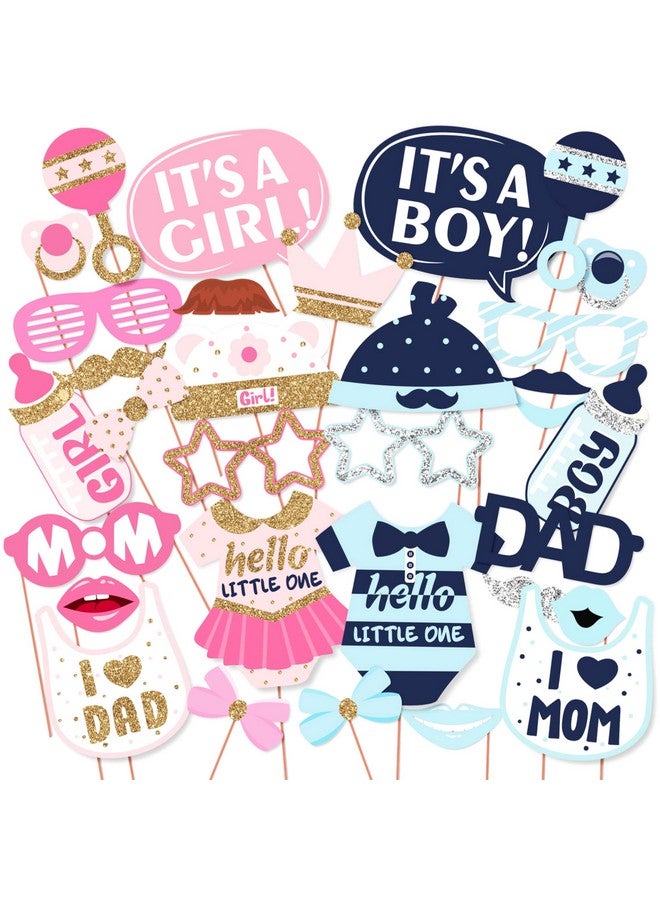 WOBBOX مجموعة أدوات حفلة تصوير استحمام الأطفال ووبوكس، للأم والأب، وردي وأزرق مع لمسات فضية وذهبية، عنصر ديكور استحمام الأطفال - Image 1