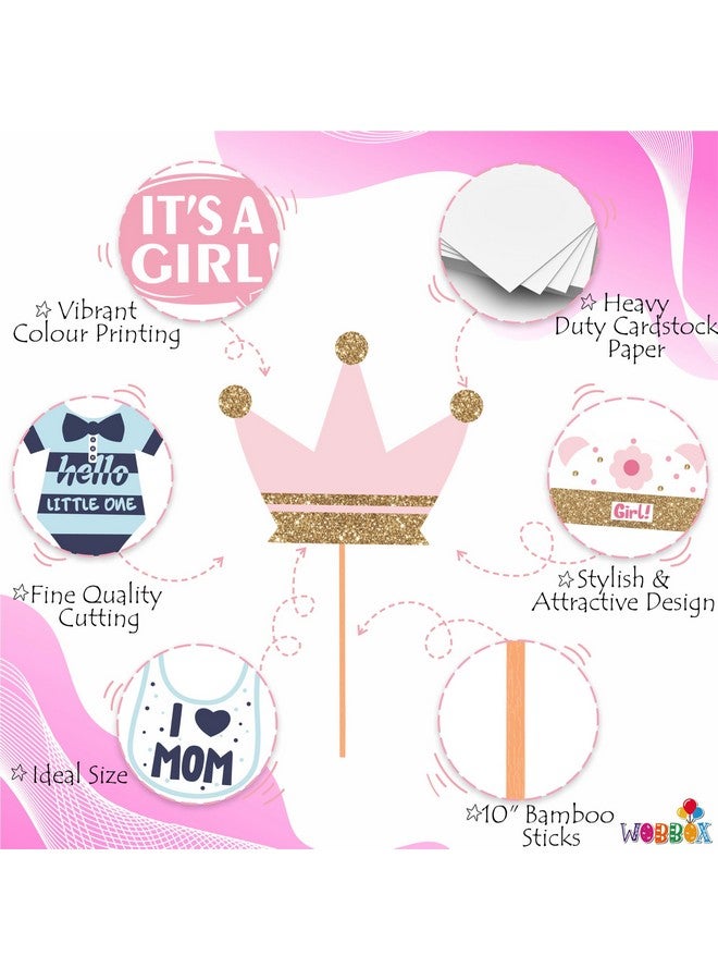 WOBBOX مجموعة أدوات حفلة تصوير استحمام الأطفال ووبوكس، للأم والأب، وردي وأزرق مع لمسات فضية وذهبية، عنصر ديكور استحمام الأطفال - Image 4