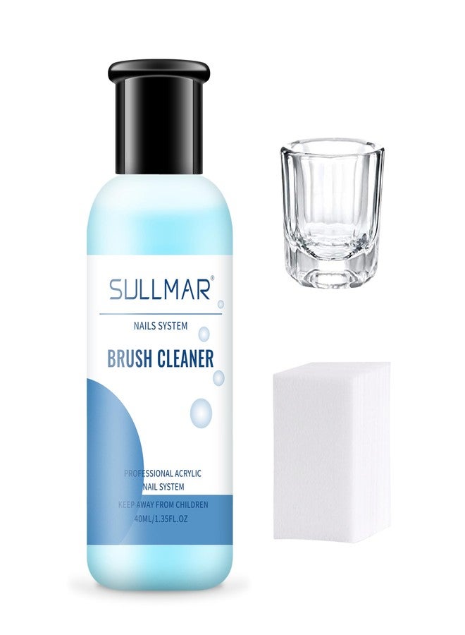 Sullmar Acrylic Nail Brush Cleaner Kit - 40ml, Quick Clean, Includes Nail Cotton Pads & Glass Cup - Image 1