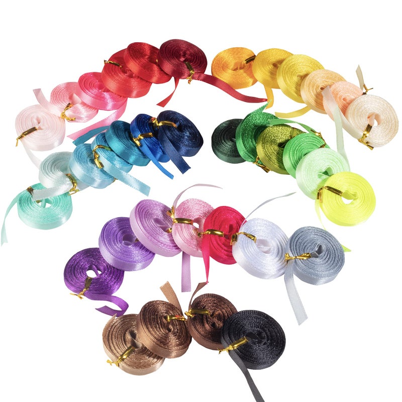 شريط ساتان 36 عبوة 14.5 ياردة لكل منها بدون سلك للحرف اليدوية والتغليف والهدايا وزينة الزفاف ومشاريع الخياطة وهدايا الحفلات وزينة الشعر وزهور الأطفال وحلقات العطلات