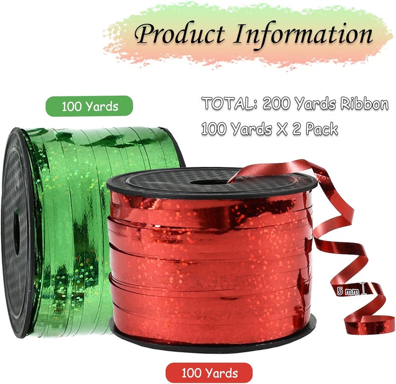 BEISHIDA 2 Pack Christmas Curling Ribbons Red and Green Balloon String Ribbons for Gift Warppping Birthday Christmas Party Decorations（Total 200 Yards） - Image 2