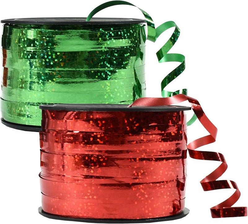 BEISHIDA 2 Pack Christmas Curling Ribbons Red and Green Balloon String Ribbons for Gift Warppping Birthday Christmas Party Decorations（Total 200 Yards） - Image 1