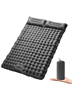 Double Camping Inflatable Sleeping Mat with Built-in Pump: Ultralight and Extra Thick 2-Person Sleeping Pad with Foot Press, Includes Pillow. Ideal for Backpacking, Traveling, and Hiking. Durable, Wat
