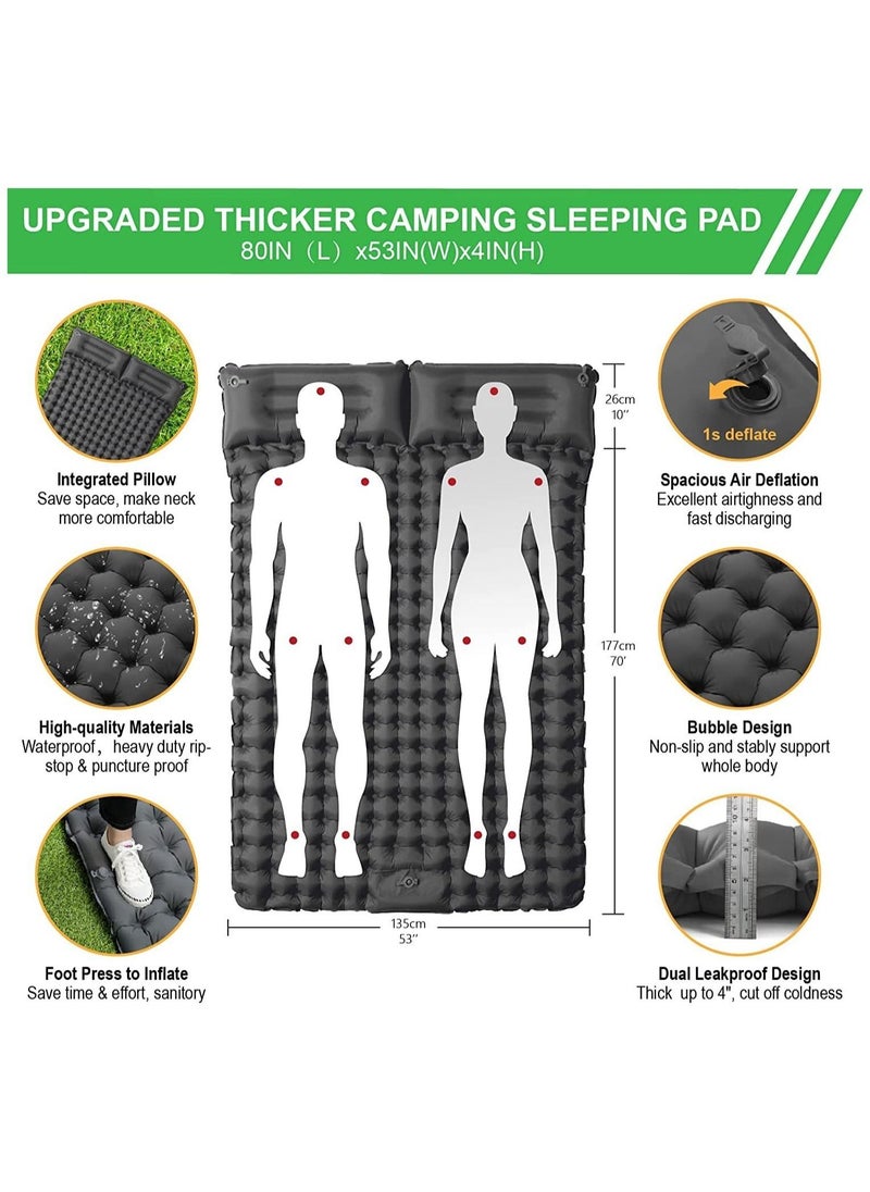 Generic - Double Camping Inflatable Sleeping Mat with Built-in Pump: Ultralight and Extra Thick 2-Person Sleeping Pad with Foot Press, Includes Pillow. Ideal for Backpacking, Traveling, and Hiking. Durable, Wat - Image 1