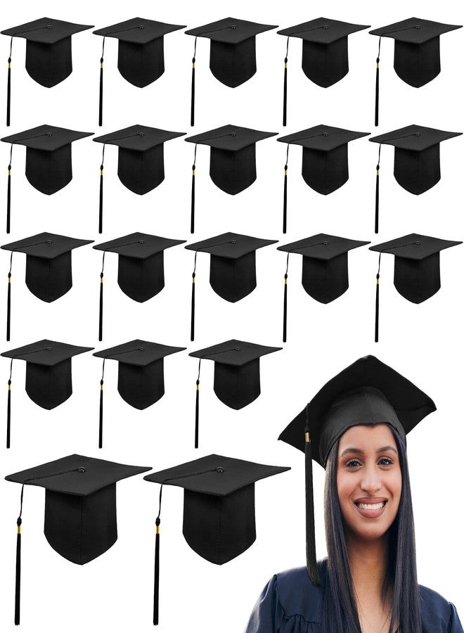 Hanaive 20 Pcs Black Graduation Cap 2026 Graduation Hat with Tassel Adult Sublimation Cap Bulk Elastic Brim Matte Adjustable for Men Women Bachelor Master College High School Ceremony - Image 1