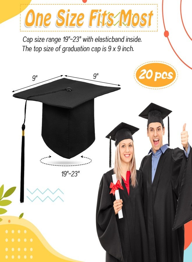 Hanaive 20 Pcs Black Graduation Cap 2026 Graduation Hat with Tassel Adult Sublimation Cap Bulk Elastic Brim Matte Adjustable for Men Women Bachelor Master College High School Ceremony - Image 2