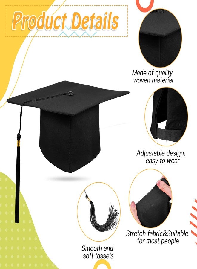 Hanaive 20 Pcs Black Graduation Cap 2026 Graduation Hat with Tassel Adult Sublimation Cap Bulk Elastic Brim Matte Adjustable for Men Women Bachelor Master College High School Ceremony - Image 3