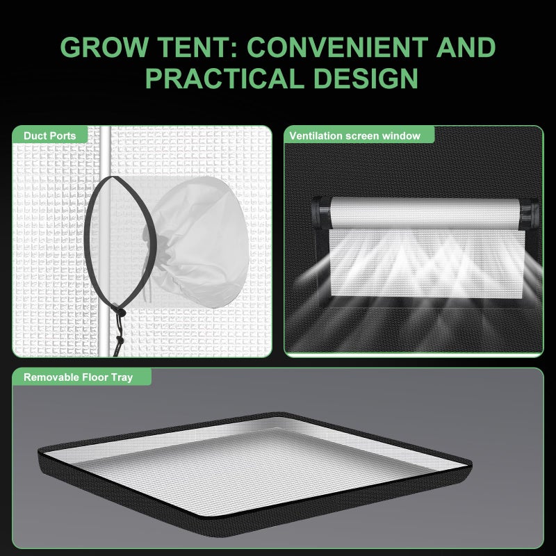 MELONFARM 2x2 Grow Tent, 24"x24"x32" Double Transparent Viewing Door Indoor Grow Tent, Growing Tent with High Reflective Mylar & Floor Tray, Plant Tent for Indoor Hydroponics Growing - Image 4