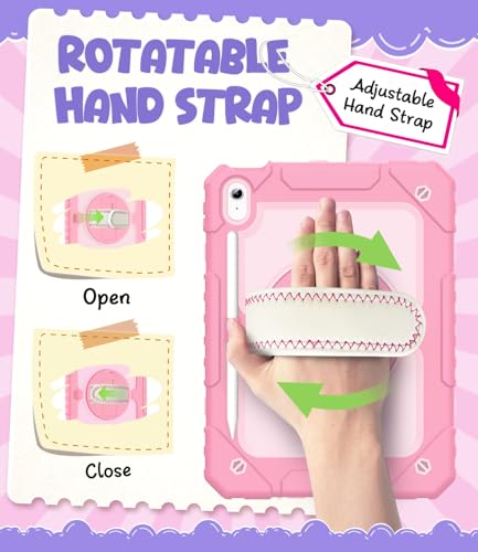 Cantis Case for iPad 11-inch (A16) 2025/ iPad 10th Generation 2022 (10.9 inch) with Screen Protector, 11th Case with 360 Degree Rotating Stand/Shoulder Strap/Pencil Holder, Pink+Light Pink - Image 5
