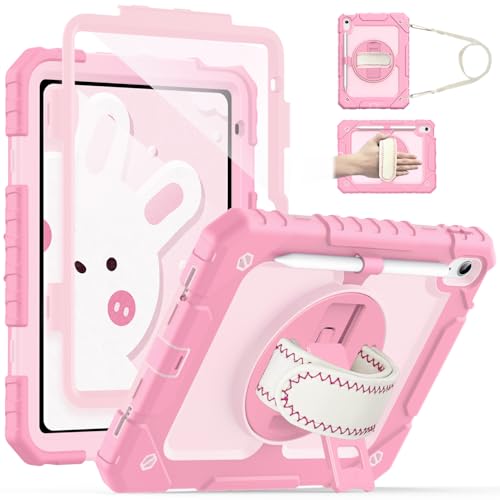 Cantis Case for iPad 11-inch (A16) 2025/ iPad 10th Generation 2022 (10.9 inch) with Screen Protector, 11th Case with 360 Degree Rotating Stand/Shoulder Strap/Pencil Holder, Pink+Light Pink - Image 1