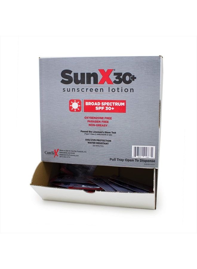 coretex Sun X 30+ SPF Individual Sunscreen Packets Travel Size - Pack of 100 Paraben, Oxybenzone, & White Cast Free Broad Spectrum SPF Sunscreen Packets - Water & Sweat Resistant For Up To 80 Minutes - Image 1
