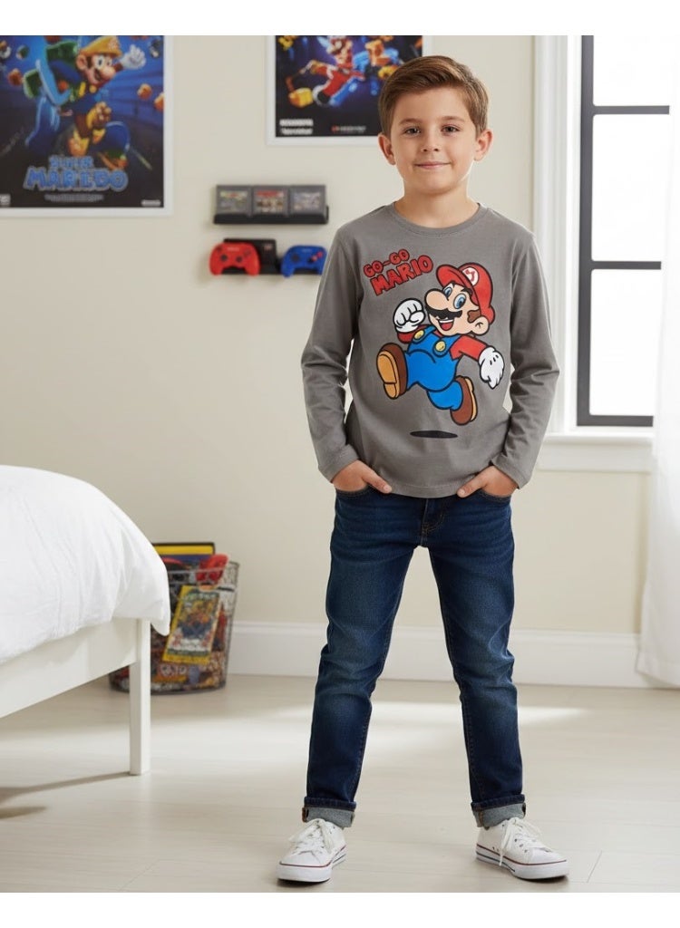 Nintendo Super Mario kart Nintendo world Boys Long Sleeve 100% cotton T-shirt by Kids TV - Image 2