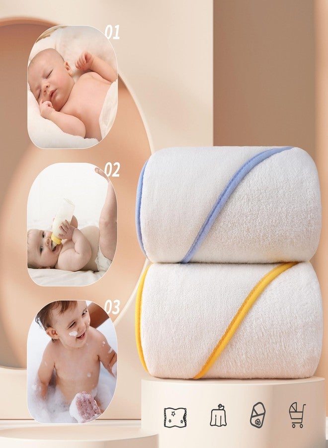 POLYTE Premium Hypoallergenic Microfiber Hooded Baby Bath Towel, 36 x 36 in, 2 Pack (White w/Yellow,Blue Trim) - Image 2
