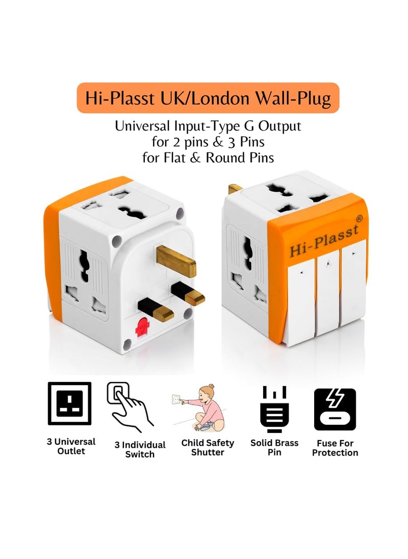 HI PLASST PINS N PLUGS HiPLASST UK Plug Multi Plug Adapter 13A Universal 3 Pin Multiplug Socket with Individual Switch TypeG Flat Pin Plug Converter for Travel to UK Hong Kong London Singapore Dubai Pack of 1  - Image 4